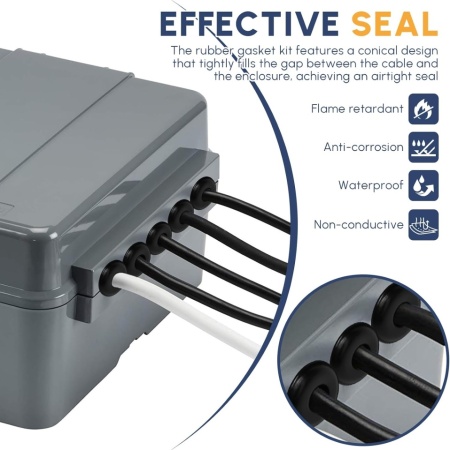 Set 100 Manșoane de Cauciuc pentru Protecție și Trecere Cabluri în Doze Electrice, Design Conic Etanș, Antivibrație, Negru - Img 5