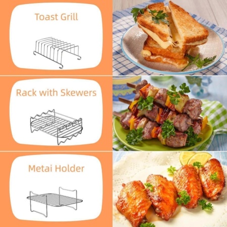 Set 12 Accesorii pentru Air Fryer Dual 7.6L - 9.5L (Compatibil Ninja DZ400UK, Tower, Keplin, Instant Vortex), Forme Silicon, Grătare, Tavă Pâine și Ustensile - Img 4