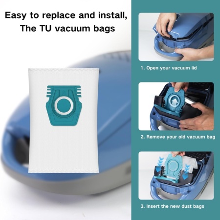 Set 12 Saci de Praf Tip TU 3D Compatibili Miele Guard L1 și S1 + 4 Filtre Evacuare AirClean, Capacitate 4.5L, Filtrare Avansată în 5 Straturi, Albastru/Verde - Img 4