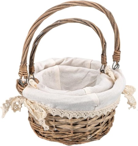 Set 2 Coșuri din Răchită Împletită Ideen mit Herz, Căptușeală Textilă Detașabilă cu Dantelă Croșetată, Mânere Mobile, Stil Shabby Chic / Vintage - Img 4