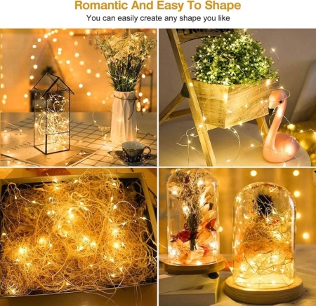 Set 2 Ghirlande Luminoase pe Fir de Cupru Argintat Suright (2 x 12m, 2 x 120 LED-uri, Lumină Alb Cald), Alimentare pe Baterii, Fir Rezistent la Apă, pentru Interior și Exterior - Img 10
