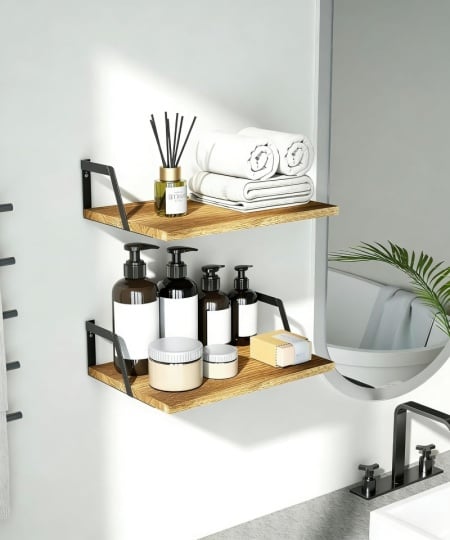 Set 2 Rafturi de Perete Extra Adânci (42 x 30 cm) Typec Home din Lemn și Oțel, Stil Vintage Carbonizat, Capacitate de Încărcare 18 kg, Etajere Suspendate pentru Organizare și Decor - Img 4