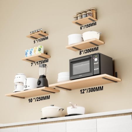 Set 2 Suporturi Metalice pentru Polițe SAYAYO Heavy Duty, Fier Masiv Grosime 5 mm, Profil L 300 x 150 mm, Încărcare până la 50 kg, Vopsire Negru Mat, Kit Complet de Montaj Inclus - Img 4