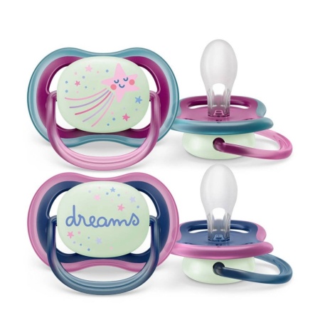 Set 2 suzete ortodontice Avent Ultra Air Night, silicon, 6-18 luni, albastru-violet - Img 1