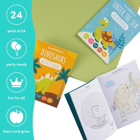 Set 24 Mini Cărți de Colorat și Activități The Twiddlers pentru Copii (Animale, Dinozauri, Safari), Jucării Educaționale, Labirinturi și Puzzle-uri, Cadouri Ideale pentru Petreceri și Pungi de Petrecere (Vârsta 4-8 Ani) - Img 5