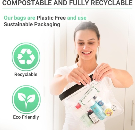 Set 3 Portfarduri Transparente pentru Cosmetice Ogato, Aprobate TSA și UE pentru Bagaj de Cabină (1L), Pungi Etanșe Anti-Scurgere din PEVA Reciclabil cu Fermoar Impermeabil, Organizator Călătorie Avion - Img 5