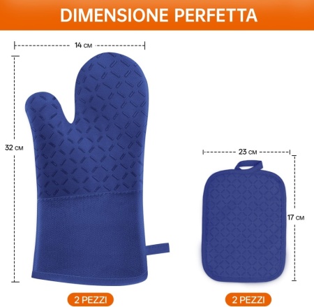 Set 4 Piese Mănuși de Bucătărie și Suporturi pentru Oale, Rezistente la Temperaturi Înalte (Până la 300°C / 572°F), Lungime Extinsă 32 cm, Silicon Anti-Alunecare, Albastru - Img 3