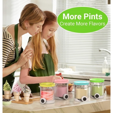 Set 4 recipiente pentru inghetata Typec Home compatibil cu seriile Ninja Swirl NC700 si NC701, BPA-free, 13.8x11.8x9.8cm, capace multicolore - Img 3