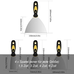 Set 4 spacluri din otel inoxidabil pentru gletuit si zugravit, 38–150 mm (1.5" - 6") - Img 4