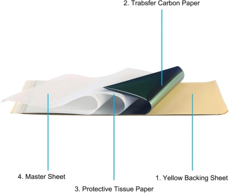 Set 50 Coli Hârtie de Transfer Tatuaje A4, Șablon Carbon 4 Straturi pentru Copiator Termic și Desen Manual, Hârtie Indigo Profesională pentru Tatuat, Body Painting și Proiecte DIY - Img 5