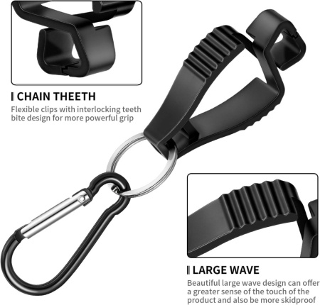 Set 6 Cleme Suport pentru Mănuși de Protecție cu Carabină, Clemă cu Dinți Întrepătrunși și Desprindere de Siguranță, Prindere pe Curea, Negru - Img 5