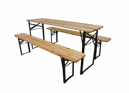 Set Gradina Heinner masa cu 2 banci, lemn, pliabila, dimensiuni 167x46x75 cm