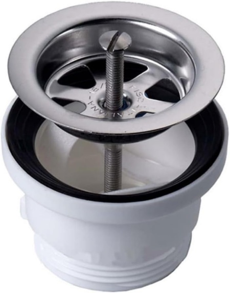 Sifon Ventil de Scurgere Universal pentru Chiuvetă de Bucătărie, Coș Filtru Inox 304 Satinat Ø 80-85 mm, Racord 1 1/2", Dop Cauciuc Rigid și Garnituri Incluse, Fabricat în Italia - Img 4