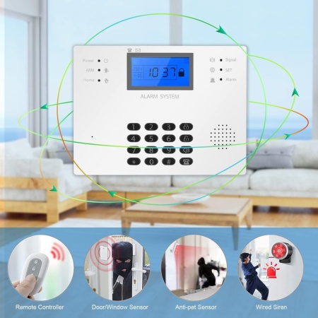 Sistem de alarma 4G din 17 piese, telecomandă fara fir prin apel/SMS cu alarma sirena 120DB, senzor de usa, senzor anti-animale de companie pentru casa, apartament, garaj - Img 2