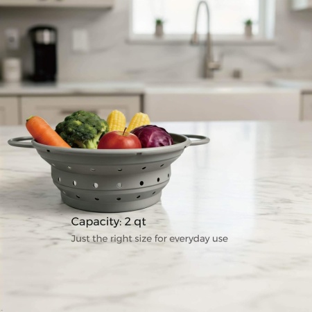 Strecurătoare Pliabilă din Silicon Alimentar Typec Home de 1.9L cu Mâner Metalic Ranforsat, Rezistentă Termic , Pliere la 1.5 cm, Scurgere Rapidă, pentru Paste, Fructe, Legume - Img 2