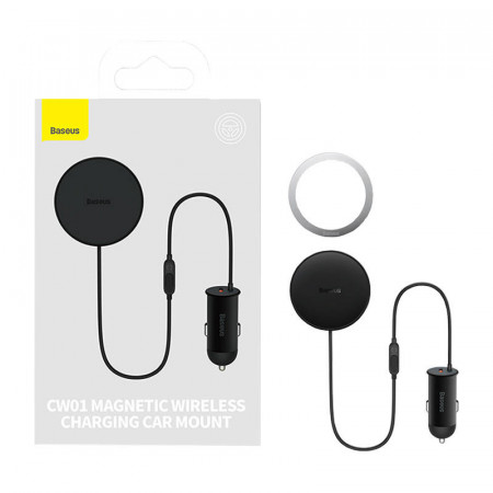Suport magnetic pentru telefon auto Baseus CW01 la grila de ventilatie cu incarcator auto USB-C, 15W + 25W (negru)