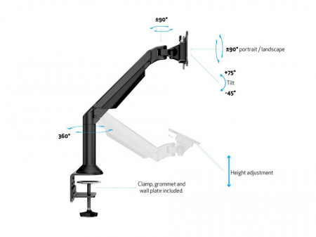 Suport monitor cu brat flexibil Gas Lift Multibrackets MB-2432, 15-32",incl.vert.:+75/ -45º,rotire: +/-90º, max.21kg. - Img 5
