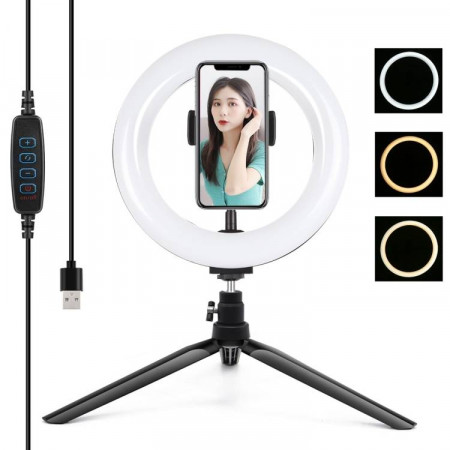 Suport pe trepied Puluz cu inel LED de 20 cm Vlogging PKT3073B