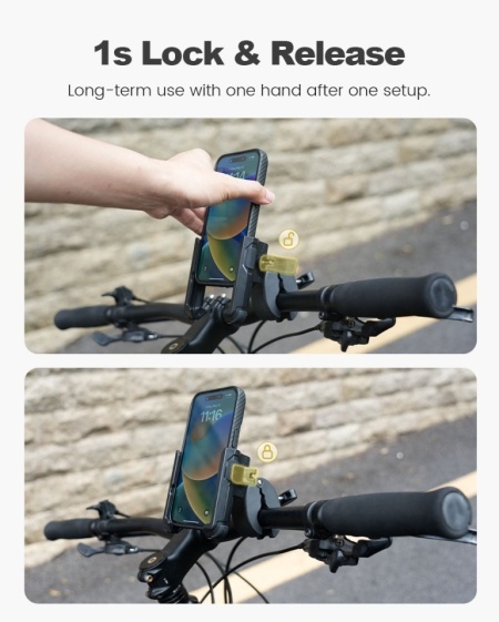 Suport Telefon Bicicletă și Motocicletă Lamicall Camera-Friendly, Clemă Reglabilă Ghidon 15–40 mm, Compatibil Telefoane 4.7–7.0 Inch (Grosime până la 15 mm), Design fără Blocare Cameră Foto, pentru Bicicletă - Img 2