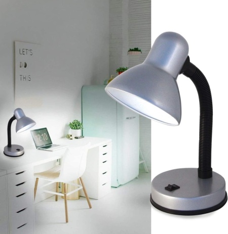 Veioză de Birou cu Braț Flexibil VELAMP Charleston, Dulie E27, Bază Stabilă din Metal, Cablu 1.5 m cu Întrerupător Integrat, Finisaj Mat Elegant, pentru Birou, Noptieră și Lectură, Argintiu - Img 4