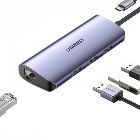 Adaptor multifunctional Ugreen HUB USB Tip C - 3 x USB / Ethernet RJ-45 / micro USB gri (CM252) - Img 7