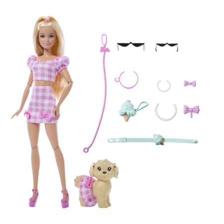 BARBIE TWINNING LOOKS SET PAPUSA BARBIE BLONDA SI CATEL CU ACCESORII - Img 2
