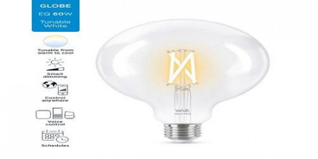 Bec LED inteligent vintage (decorativ) WiZ Connected Filament Whites, Wi-Fi, G125, E27, 6.7W (60W), 806 lm, temperatura lumina reglabila (2700K-6500K), compatibil Google Assistant/Alexa/Siri