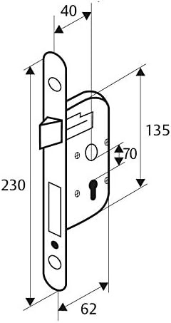 Broască îngropată pentru cilindru Yale Y50R-A40/B, interax 40 mm, carcasă 135 mm, limbă reversibilă, placă frontală rotunjită, pentru uși de intrare și interior - Img 3