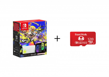 Bundle Consola Nintendo Switch OLED - Splatoon 3 Edition + Card de memorie SanDisk micro SDXC pentru Nintendo Switch