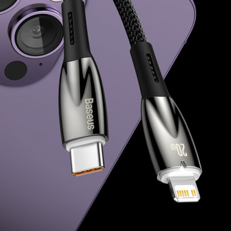 Cablu Baseus Glimmer Series cu incarcare rapida USB-C - Lightning 480Mb/s PD 20W 2m alb - Img 3