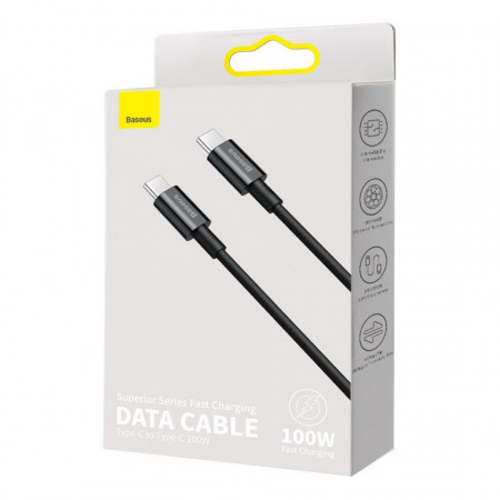 Cablu Baseus Superior Series USB-C la USB-C, 100 W, 1 m (negru) - Img 3