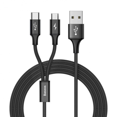 Cablu de date 2 in 1 , Baseus Rapid USB Type C / micro USB , 3A , 1.2M , negru