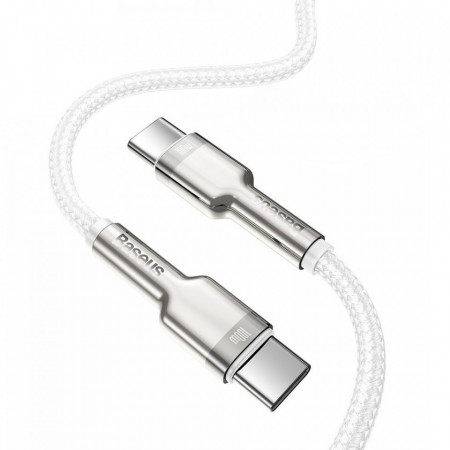 Cablu de date Baseus Cafule Metal USB Tip C - USB Tip C 100 W (20 V / 5 A) 2 m alb (CATJK-D02) - Img 2