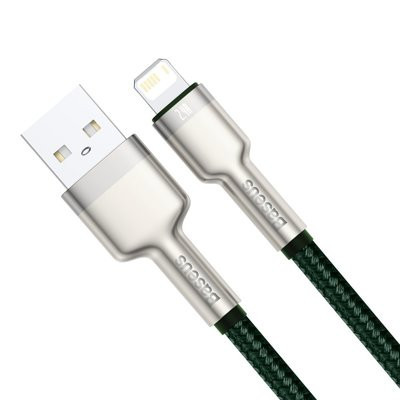 Cablu de date metalic Baseus Cafule Series USB - Lightning 2.4A 1 m verde - Img 2