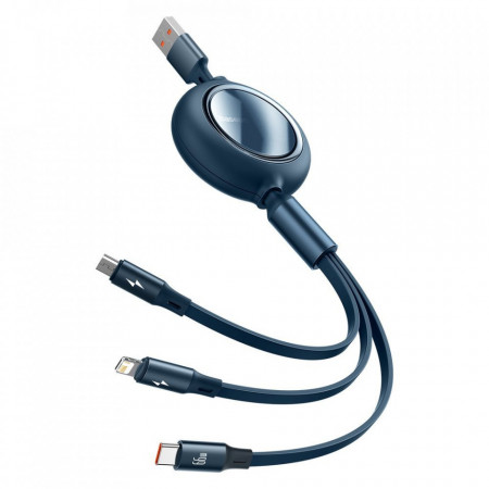 Cablu de date USB la Micro-USB, Lightning, Type-C Baseus, 66W, 1.2m, albastru, CAMLC-MJ01 - Img 2