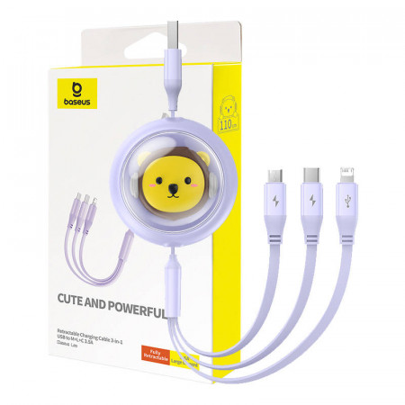 Cablu de incarcare Baseus 3-in-1 USB la USB-C, USB-M, Lightning 3,5 A, 1,1 m (violet)