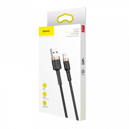 Cablu Lightning pentru iPhone, QC3.0 , 2.4A , 1M, BASEUS Cafule Durable Nylon, negru+auriu - Img 8