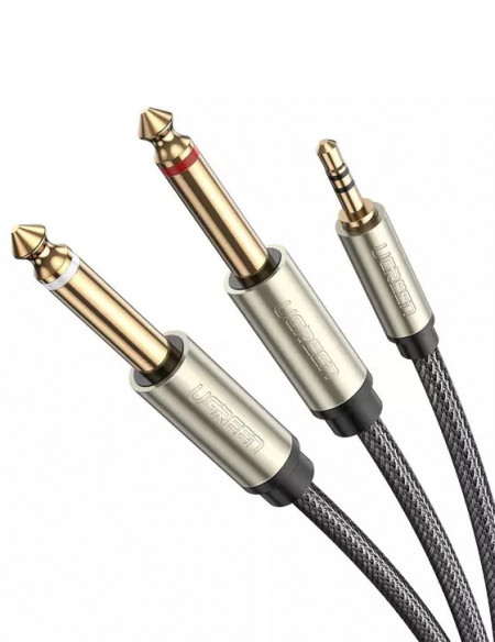 Cablu TRS, UGREEN AV126 3.5 mm la 2x TS 6.35 mm - 2m (grey)