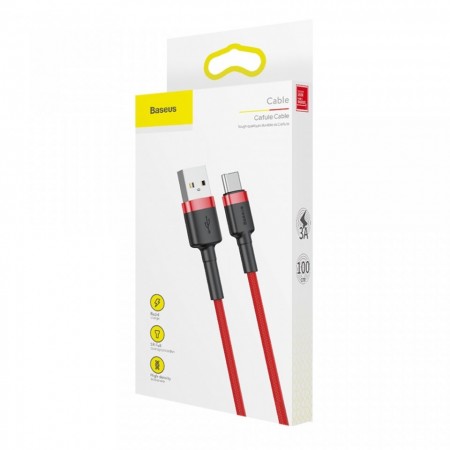 Cablu Type C , QC3.0 , 2.4A , 1M, BASEUS Cafule Durable Nylon, rosu - Img 5