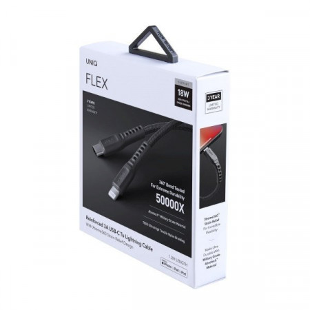 Cablu UNIQ MFI Flex USB-C la Lightning 18W - gri, 1.2 m - Img 5