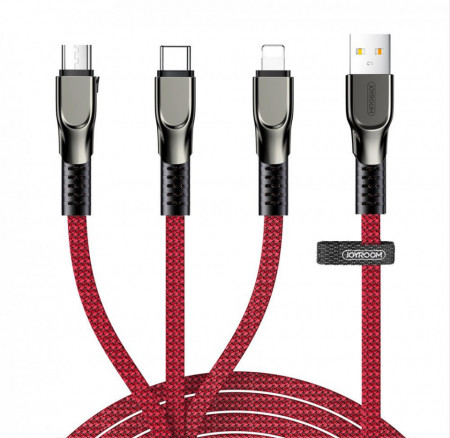 Cablu USB Joyroom 3in1 - Lightning / microUSB / USB tip C 3,5A 480 Mbps 1,3m rosu (S-1335K4)