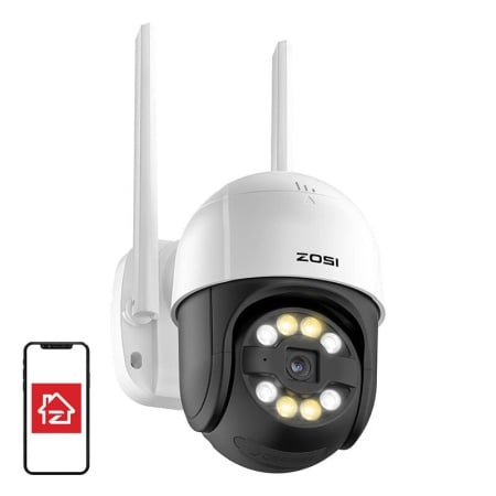 Camera IP de exterior ZOSI C289 WiFi 3MP Pan Tilt IP66 + card microSD de 32 GB