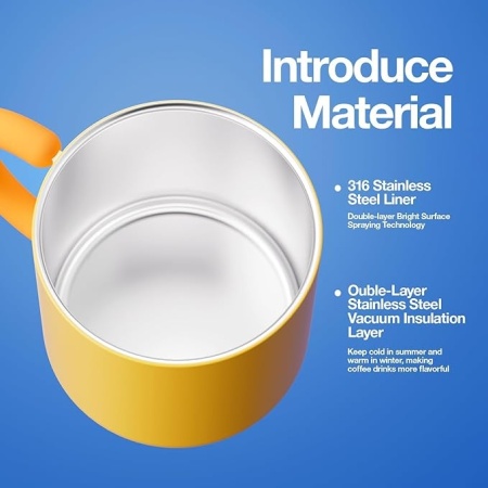 Cana de cafea din otel inoxidabil 320ml Chako Lab perete dublu cu vid cu capac din silicon si maner din cauciuc antiderapant, - Img 4