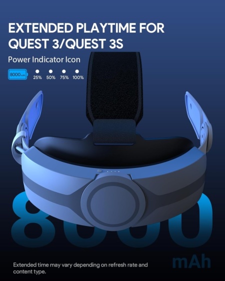 Curea de incarcare rapida pentru cap Aubika pentru Meta Quest 3S/Quest 3 cu acumulator incorporat de 8000 mAh, inlocuire curea Elite, accesorii pliabile și reglabile - Img 7