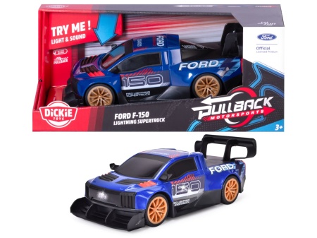 DICKIE TOYS PULL BACK MOTORSPORTS MASINA FORD F 150 LIGHTNING SUPERTRUCK CU LUMINI SI SUNETE 28CM - Img 3