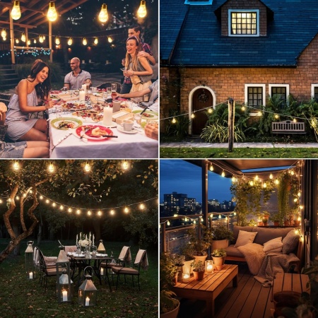 Ghirlandă Luminoasă Solară de Exterior Aisutha (Lungime 6m + 2m, 16 Becuri cu LED-uri, Lumină Alb Cald), Rezistentă la Intemperii IP65, 8 Moduri de Iluminare - Img 4