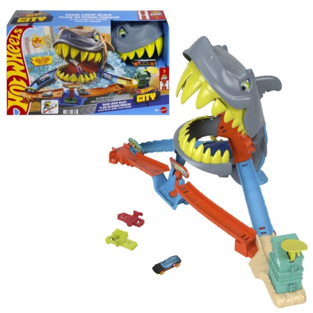 HOT WHEELS CITY PISTA DE CURSE PLAJA RECHINULUI CHOMP CU MASINUTA INCLUSA - Img 2