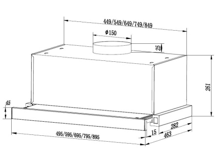 Hota incorporabila telescopica Heinner HTCH-F660IX, Putere de absorbtie 611.79 m3/h, 1 motor, Iluminare LED, 59.5 cm, Inox - Img 2