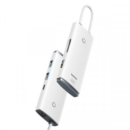 HUB multifunctional din seria Baseus Lite USB tip C - 2 x USB 3.0 / USB tip C PD / HDMI 1,4 / SD / TF alb (WKQX050102) - Img 8