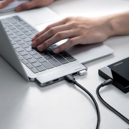 HUB multifunctional UGREEN, 2x USB Typ C - USB Typ C PD (Thunderbolt 3, 100W, 4K@60 Hz, 10 Gbps) / HDMI 4K@30 Hz / 3x USB 3.0 pentru MacBook Pro / Air gray (60559) - Img 3